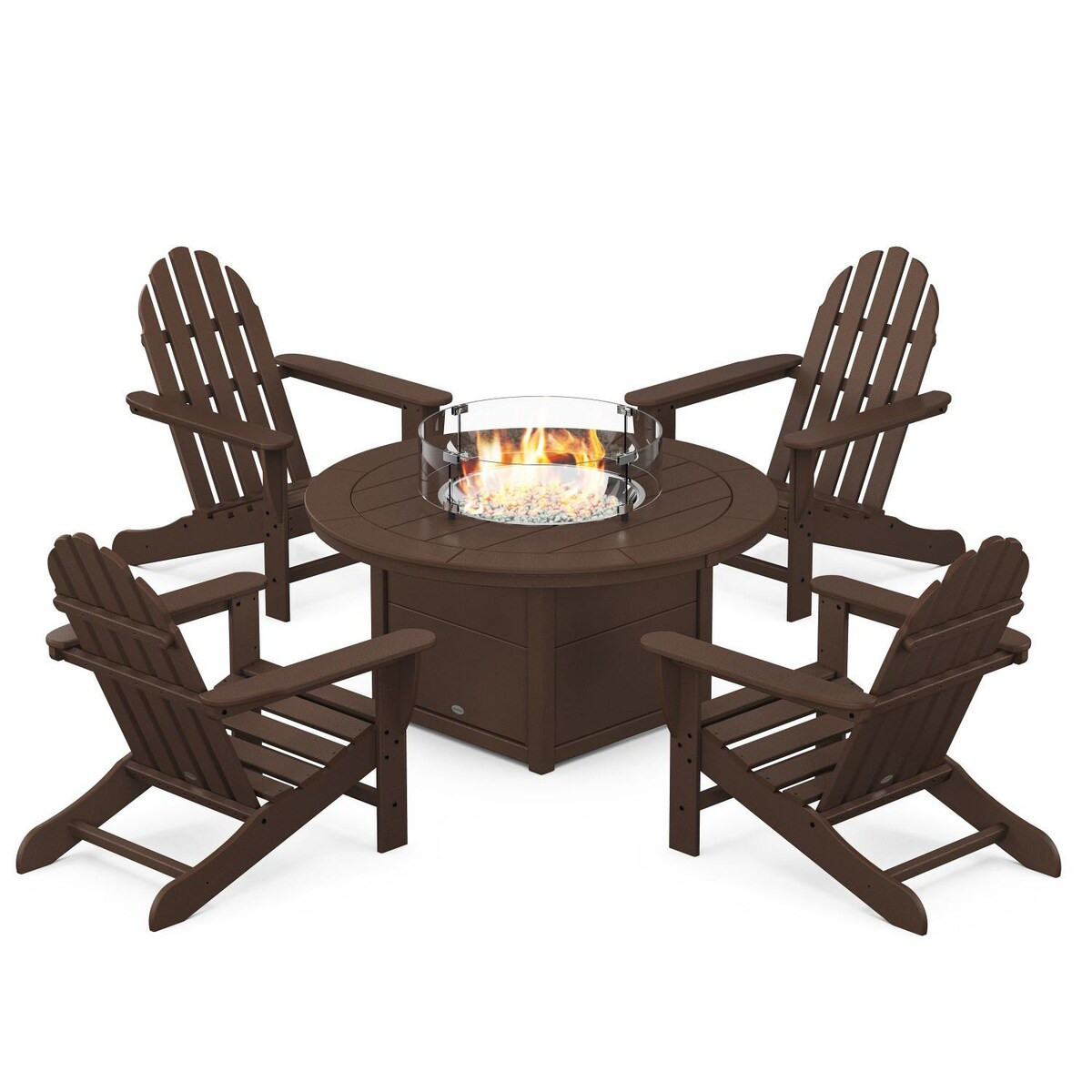 POLYWOOD Classic Adirondack 5 Pc Recycled Plastic Fire Pit Seating Set in Mahogany by - PWS706-1-MA | BBQ Guys