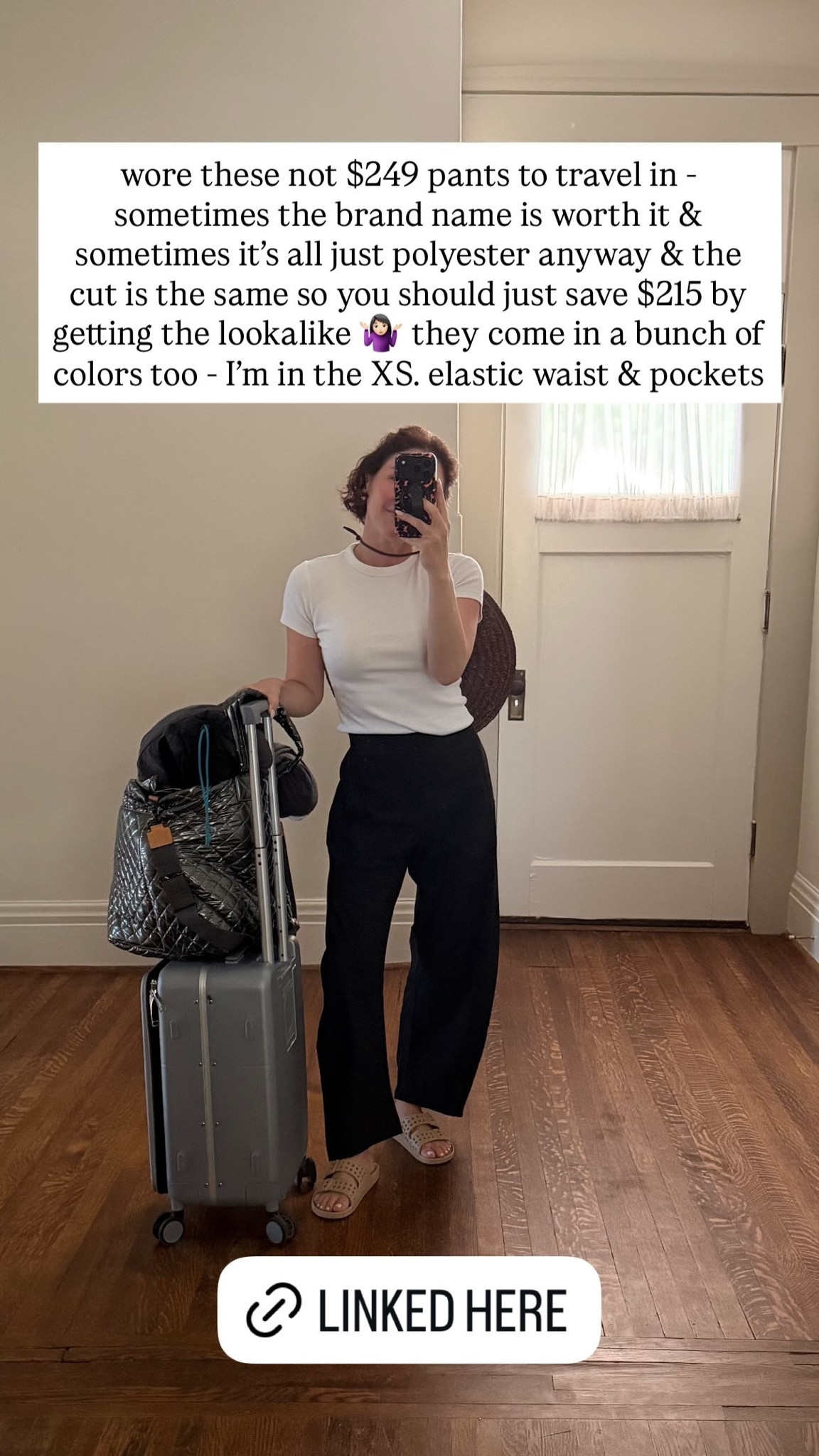 wore these not $249 pants to travel in - sometimes the brand name is worth it & sometimes it's all just polyester anyway & the cut is the same so you should just save $215 by getting the lookalike - they come in a bunch of colors too - I'm in the XS. elastic waist & pockets

#LTKTravel #LTKootd #LTKdayinmylife