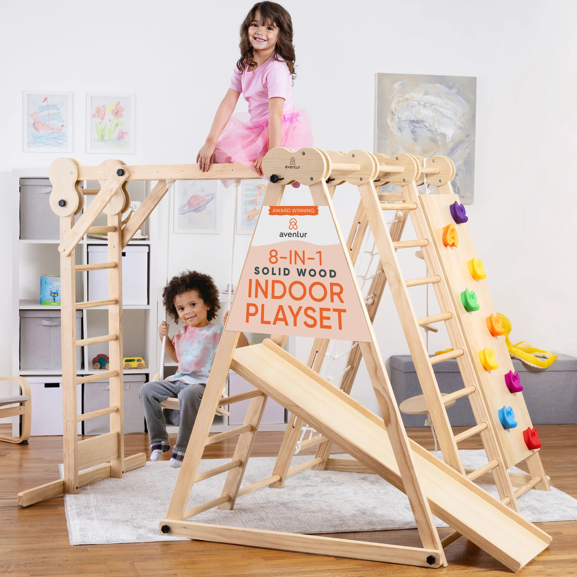 Indoor 8-in-1 Foldable Wooden Jungle Gym | Chestnut | Avenlur | Avenlur