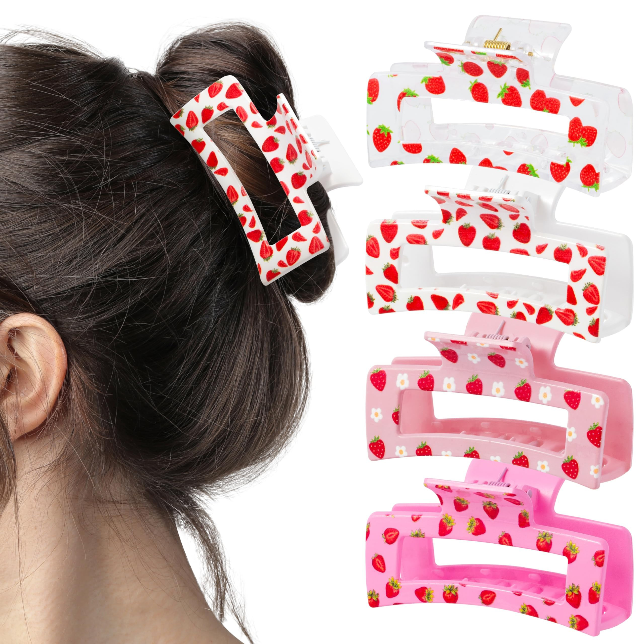 PANTIDE 4Pcs Strawberry Hair Claw Clips for Women Girls - Cute Fruit Rectangle Nonslip Clips Hair... | Amazon (US)
