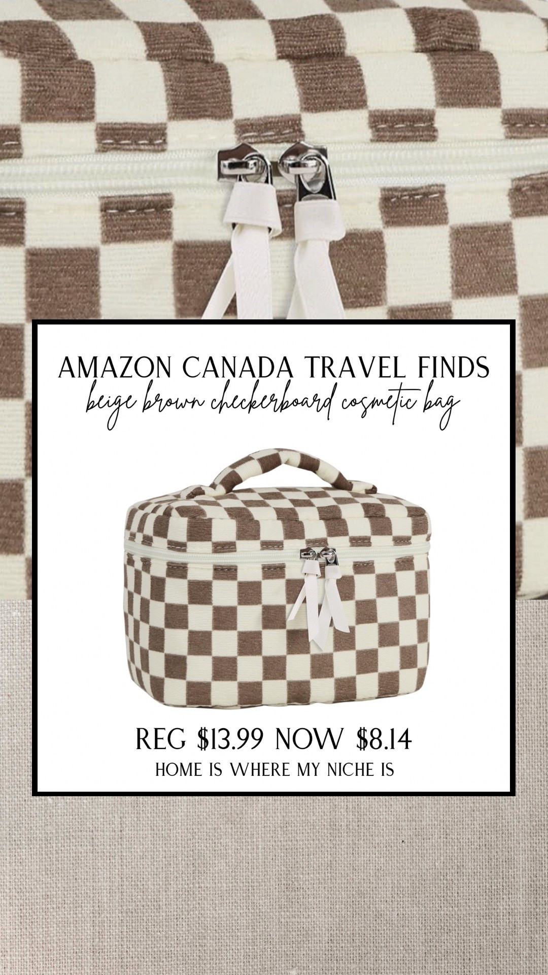 T R A V E L / beige brown checkerboard cosmetic bag

Amazon Canadaa

#LTKsale #LTKtravel #LTKcanada