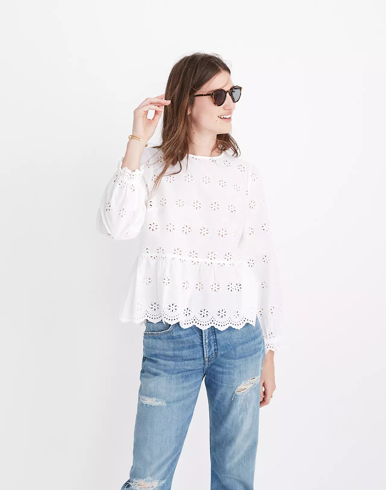 Eyelet Keyhole Peplum Top | Madewell
