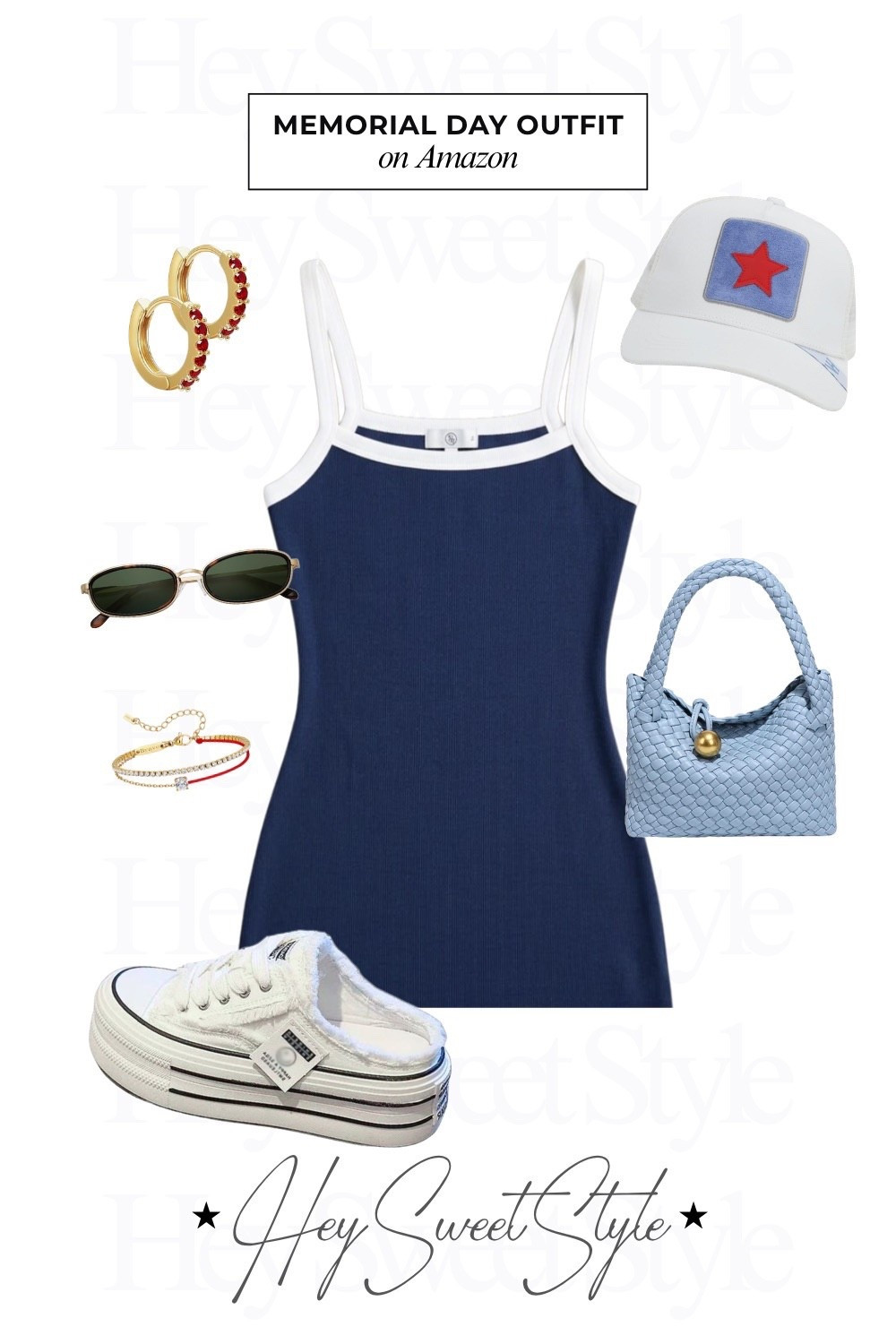 Blue dress + star hat ⭐️ | 12 Memorial Day Outfit Ideas on Amazon 🇺🇸