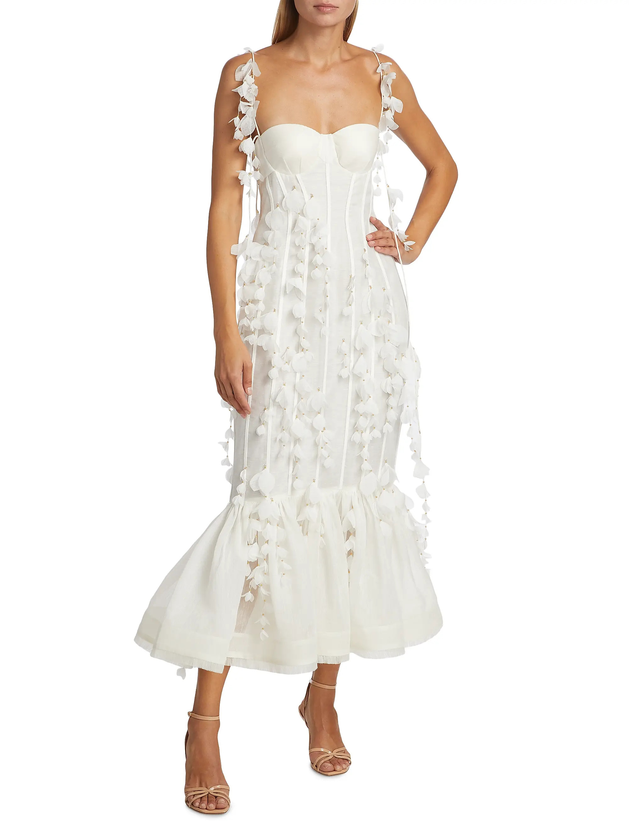 Petal Appliqué Linen-Silk Corset Gown | Saks Fifth Avenue