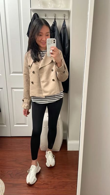 I love trench coats and this cropped one is so cute for spring! I'm wearing size XS which is 21" total length down the center back.

Runs true to size for a swingy fit. 

I'm 5' 2.5" and 110 pounds. 

#LTKover40