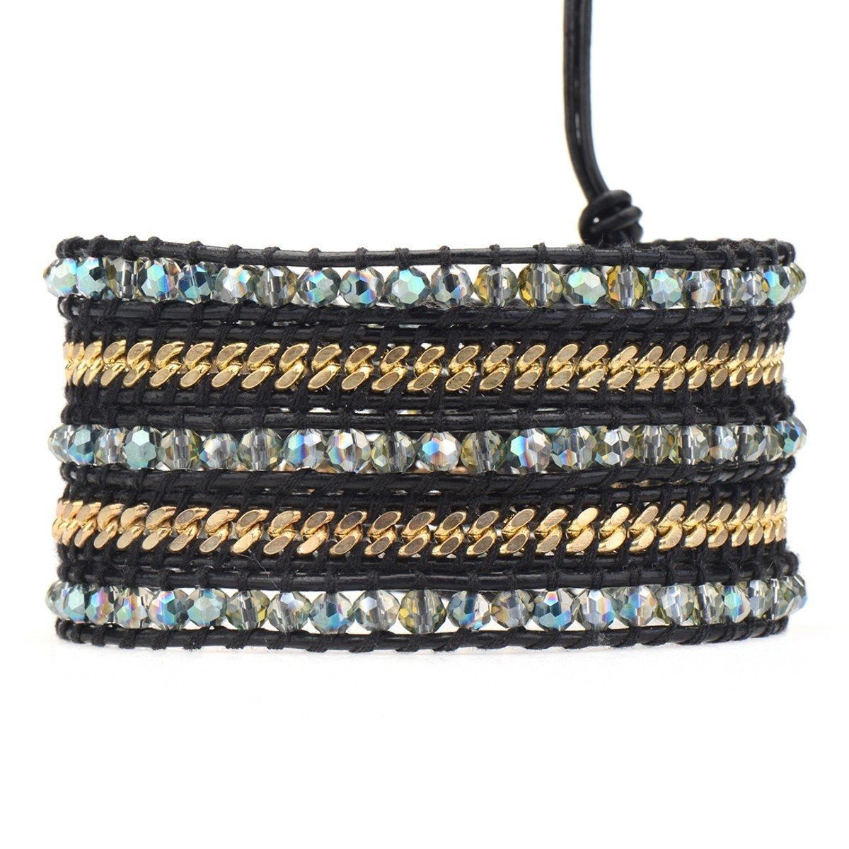 Green Crystals with Gold Chain on Black | Victoria Emerson