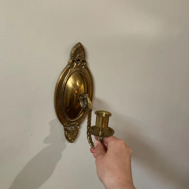 Vintage Brass Candle Holder Wall Sconce - Clam Shell Scrolling Arm, Old World Home Decor - Etsy | Etsy (Global)