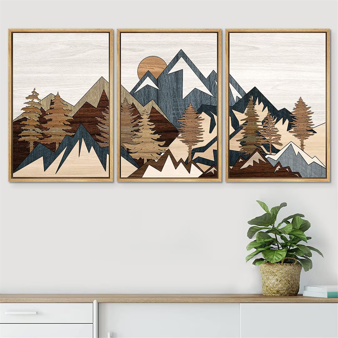 SIGNWIN Framed Canvas Wall Art Wood Panel Effect Mountain Range Top Print Modern Art Rustic Decor... | Etsy (US)