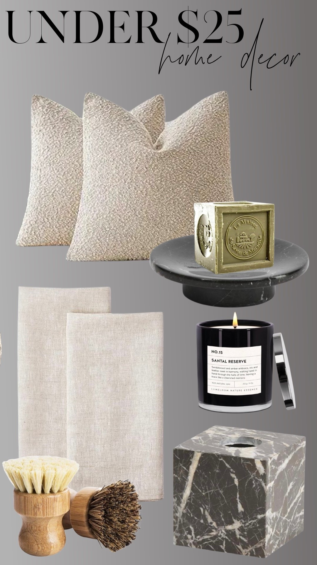 Under $25 but looks designer.

These are the kinds of pieces that elevate a space without blowing your budget — textured neutral pillows, marble accents, moody candle jars, and those little styling staples that make your home feel layered and collected.

High-end look. Everyday prices.
Everything linked in my LTK.

#LTKhome #NeutralHome #BudgetDecor #DesignerLookForLess #MySweetSavannah

#LTKHome #LTKSaleAlert