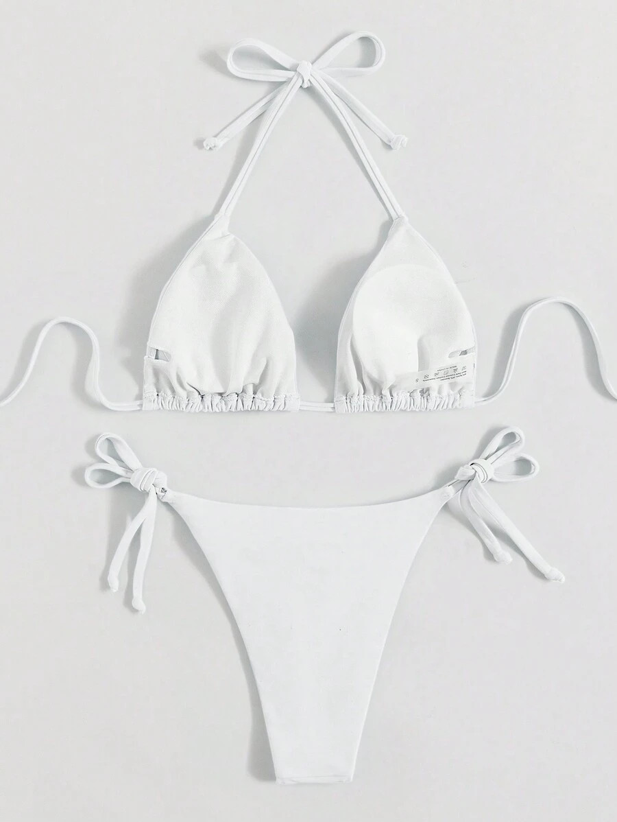 SHEIN Swim Summer Beach Mono Bikini Set Rib-Knit Triangle Bra & High Cut Bottom 2 Pieces Bikini | SHEIN