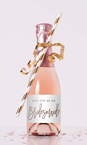 Will You Be My Bridesmaid Proposal Mini Champagne Bottle Labels - Set of 12 (Rose Gold - Not Foil) | Amazon (US)
