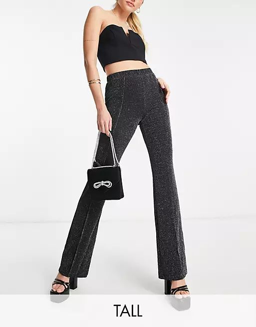 Pieces Tall glitter high rise flared pants in black | ASOS (Global)