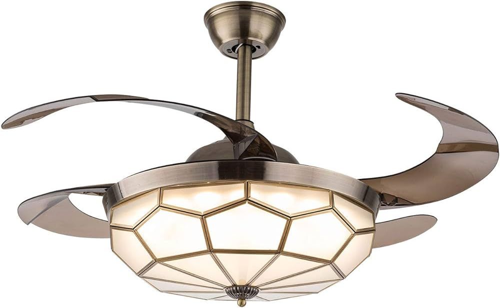 TFCFL 42" Vintage Retractable Ceiling Fan Light, Tiffany Style Chandelier Fan with Remote Control... | Amazon (US)