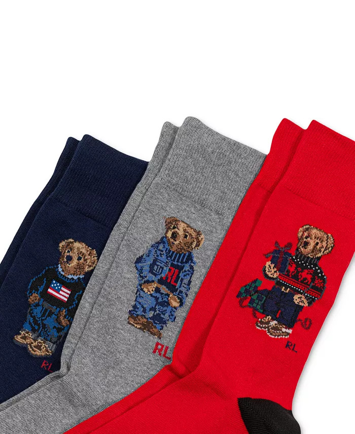 Polo Ralph Lauren Men's 3-Pk. Holiday Variety Bears Crew Socks Giftbox Set - Macy's | Macy's Canada