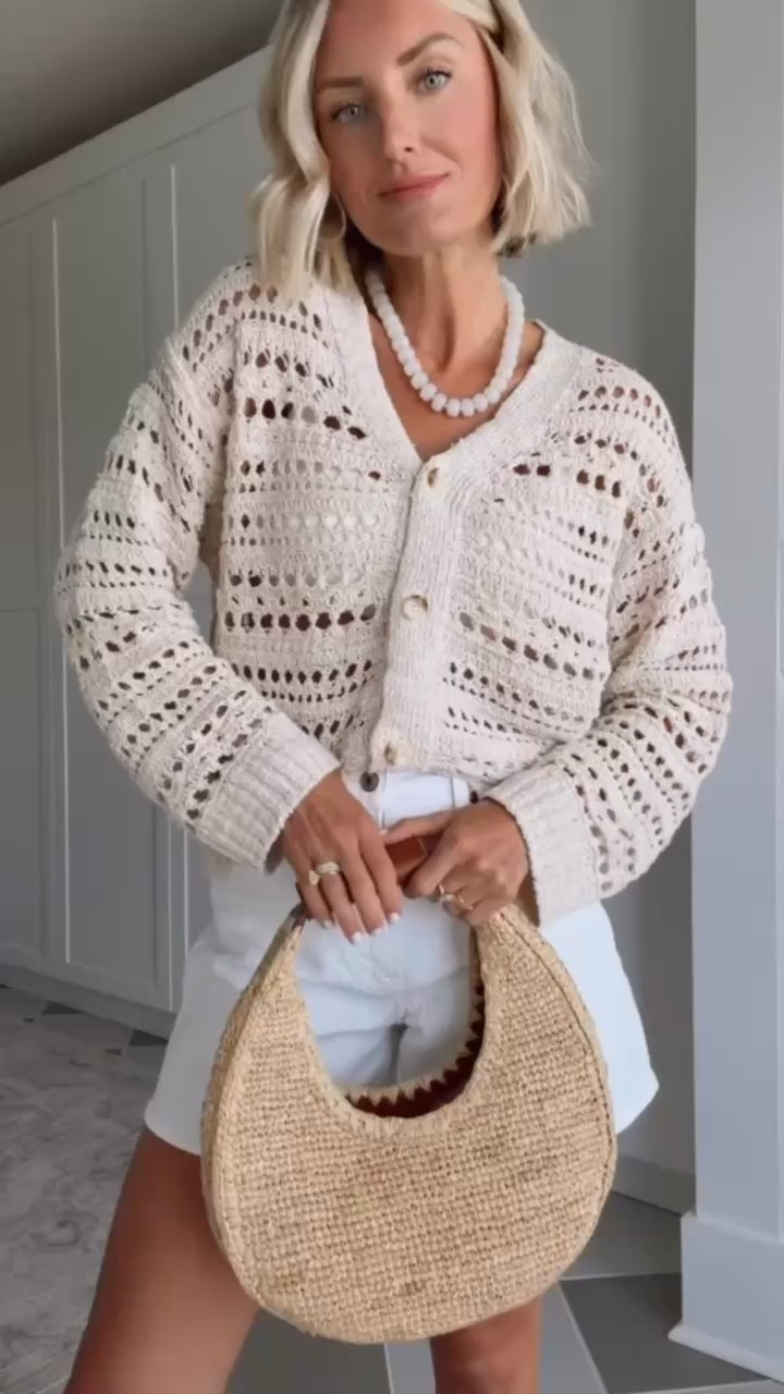 Loving this neutral look! This cardigan plus white denim has been a staple look for me recently! Wearing S/27! Use code AFLOVERLY for an extra 15% off these white denim shorts!

Loverly Grey, Abercrombie sale, white denim shorts, cardigan, summer outfit, summer staples, Memorial Day sale 

#LTKSeasonal #LTKSaleAlert