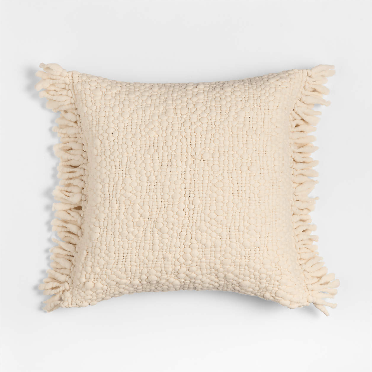 Chunky Woven Wool Fringe 23"x23" Sierra Tan Throw Pillow Cover | Crate & Barrel | Crate & Barrel