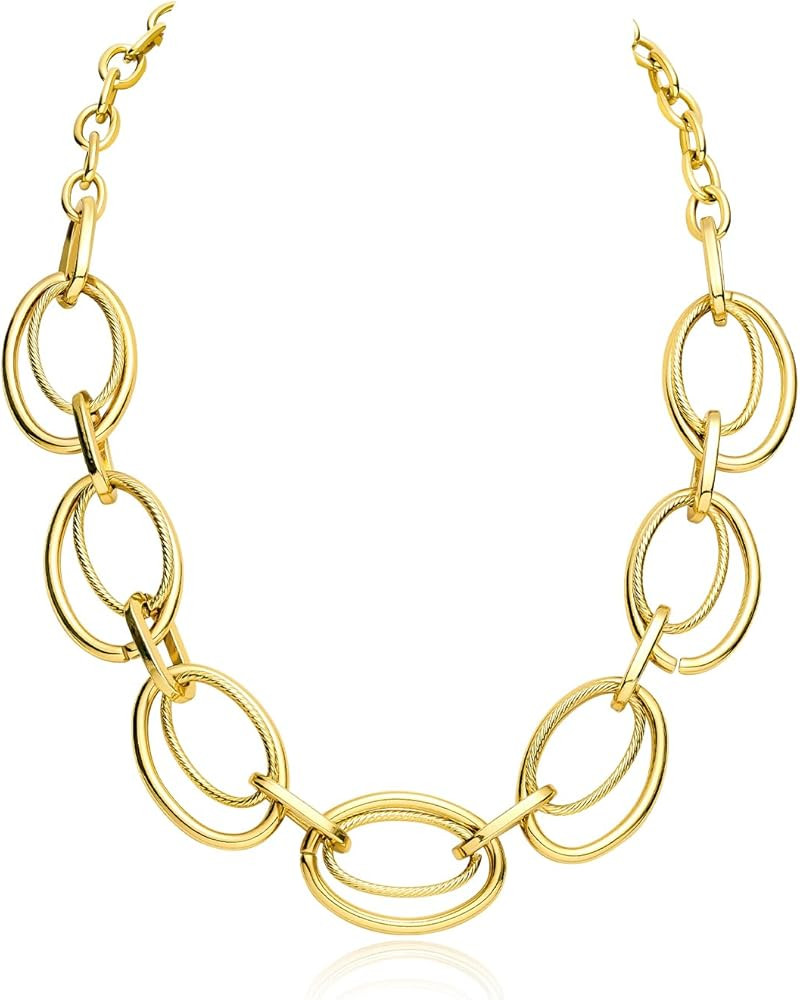 Chunky Gold Necklace for Women: 14k Gold Plated Loop Chain Link Statement Choker Necklace for Wom... | Amazon (US)