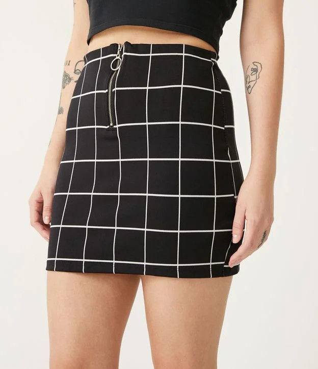 Saia Curta em Jacquard Xadrez Grid Preto - Lojas Renner | Renner (BR)