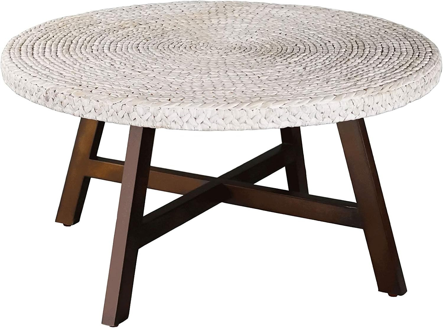 RANDEFURN Seagrass Round Coffee Table,Sofa & Console Tables,Pine Wood X Base Frame End Tables, Ea... | Amazon (US)