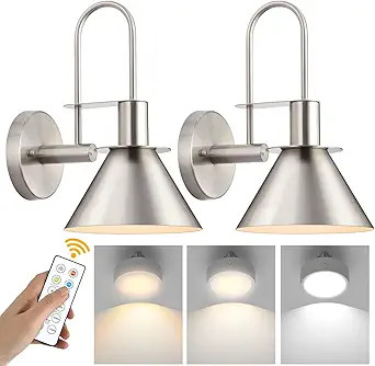 Novantl Battery Operated Wall Sconce, Wireless Battery Operated Wall Lights, Brushed Nickel Wall ... | Amazon (US)