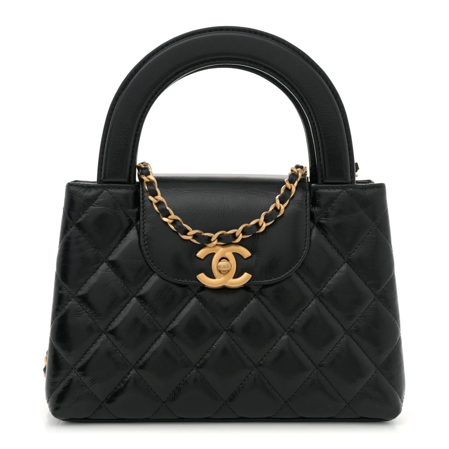 Shiny Aged Calfskin Quilted Nano Kelly Shopper Black | FASHIONPHILE (US)