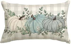Amazon.com: AVOIN colorlife Buffalo Plaid Pumpkin Eucalyptus Leaves Throw Pillow Cover 12x20 Inch... | Amazon (US)