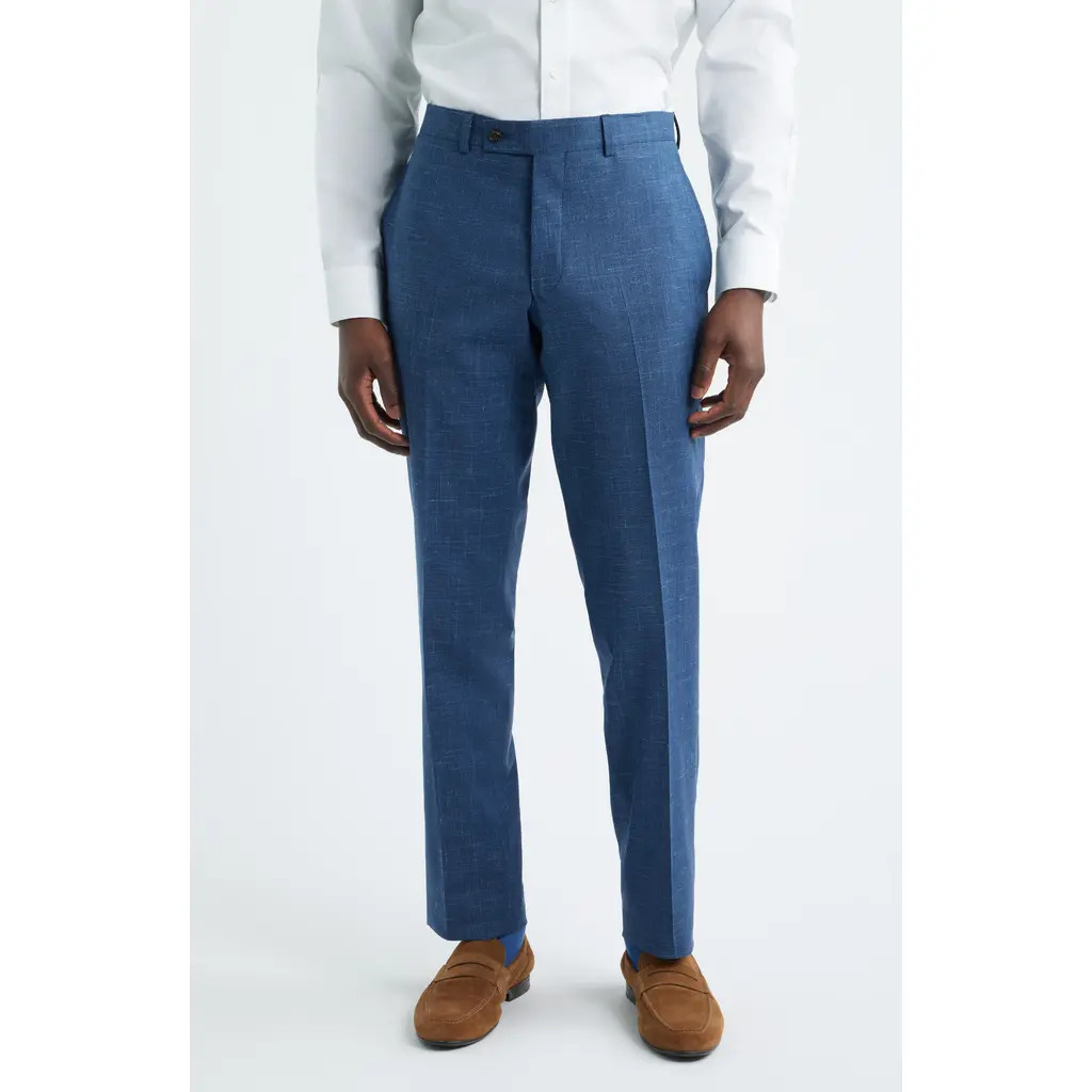 Jack Victor Patrick Tropical Wool, Silk & Linen Blend Pants in Blue at Nordstrom, Size 35 | Nordstrom