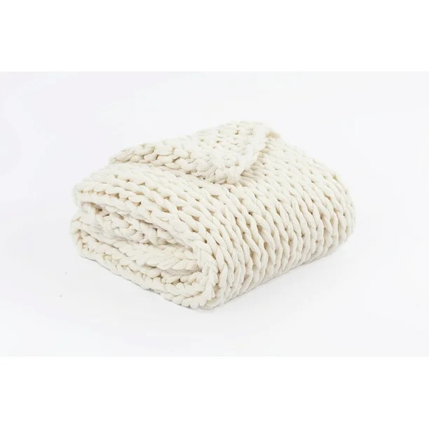 Silver One Super Chunky Knitted Throw Blanket, Cream, 50" x 60" | Walmart (US)