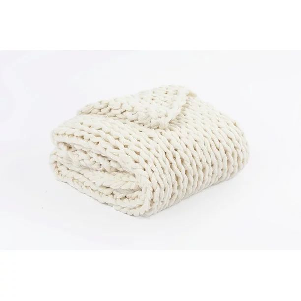 Silver One Super Chunky Knitted Throw Blanket, Cream, 50" x 60" | Walmart (US)