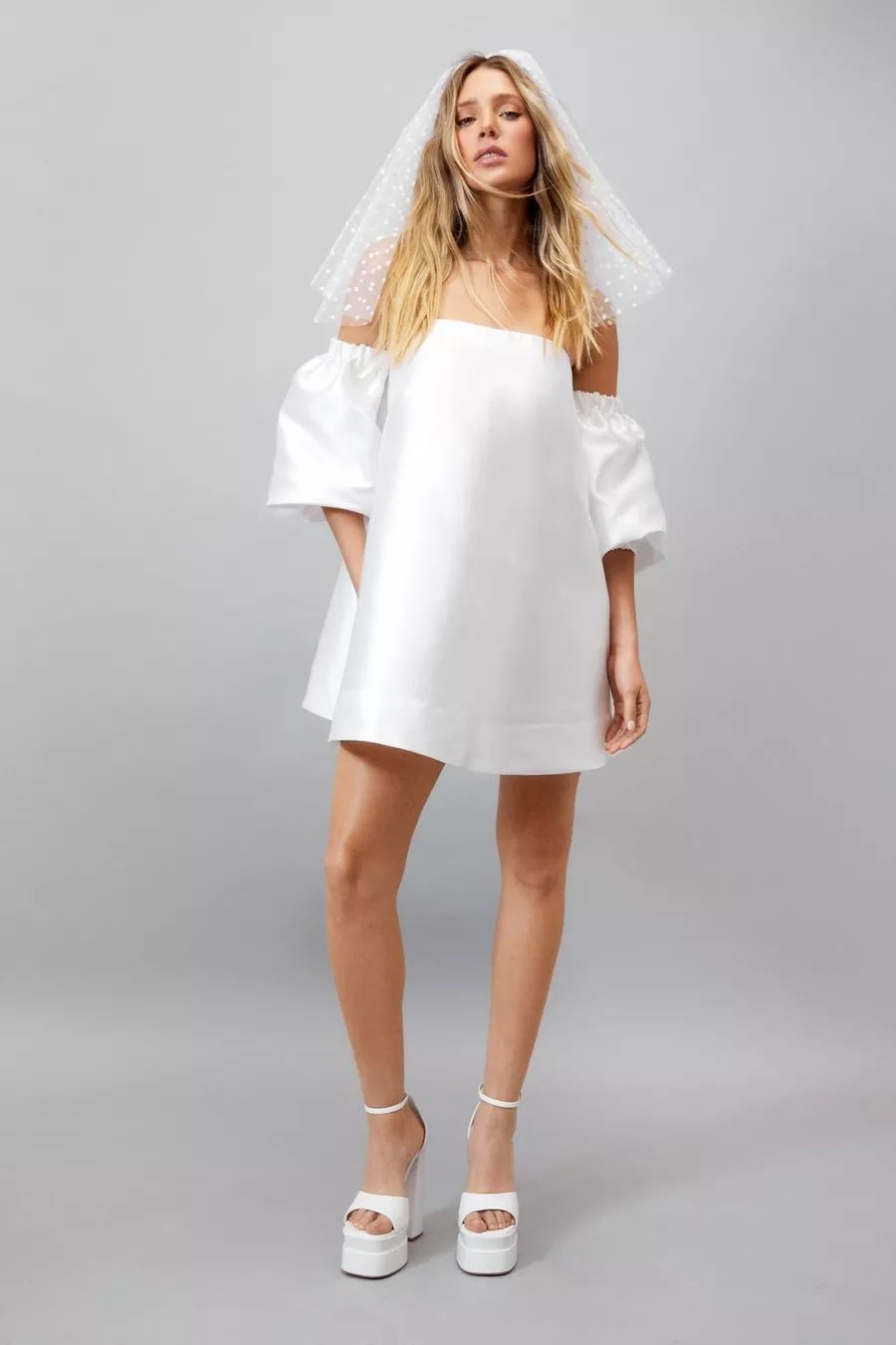 Structured Off The Shoulder Puff Sleeve Mini Prom Dress | Nasty Gal US