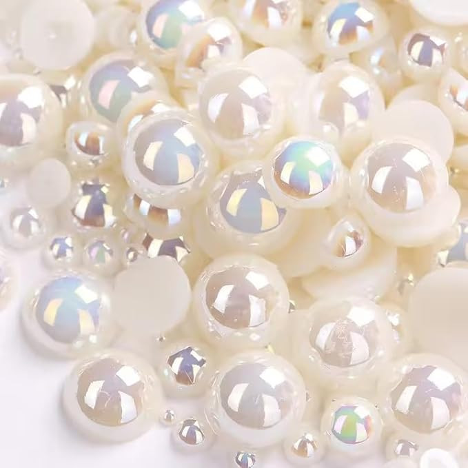 1000PCS Mixed Sizes 3/4/5/6/8/10mm Flatback Half Round Pearls Gems for Crafting, AB Color Pearl B... | Amazon (US)