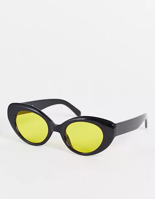I Saw It First rounded cat eye sunglasses in black and yellow | ASOS (Global)