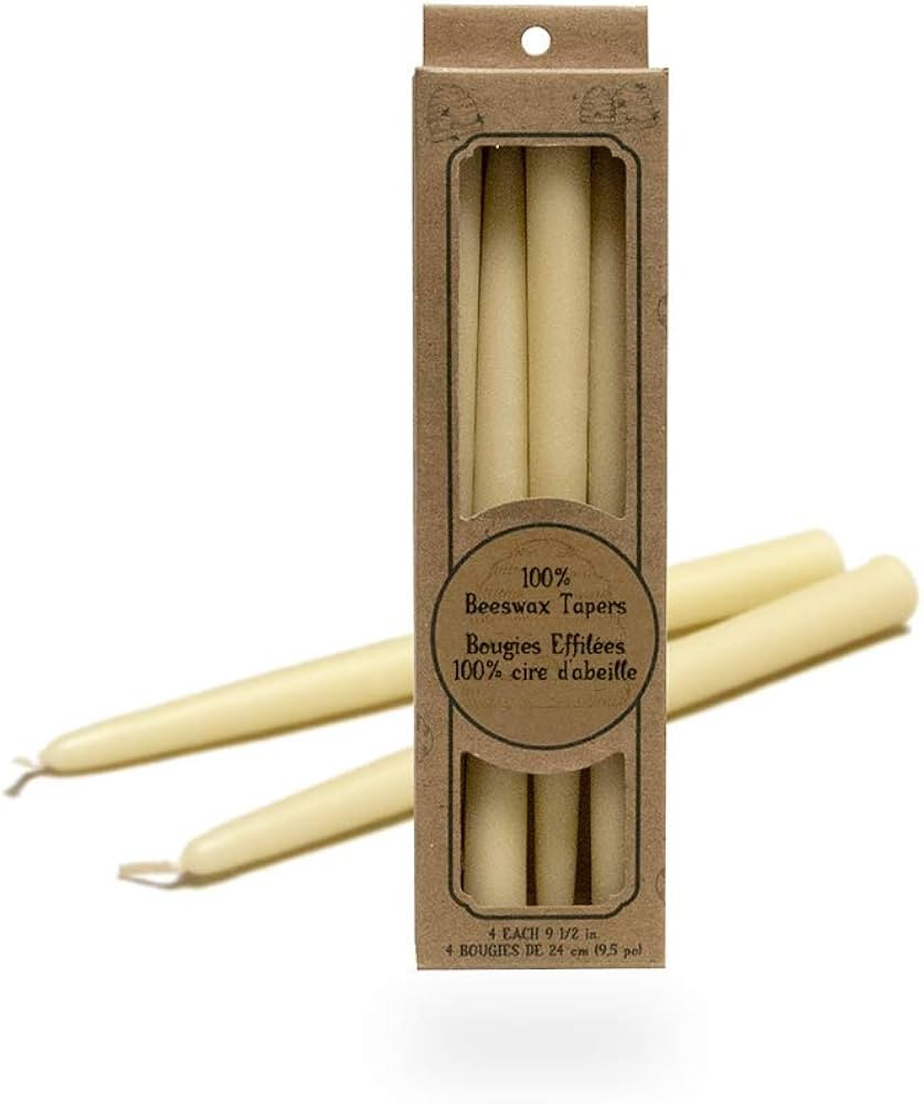 100 Percent Pure Beeswax Taper Candles. Box of 4 / 9.5 Inch. | Amazon (US)