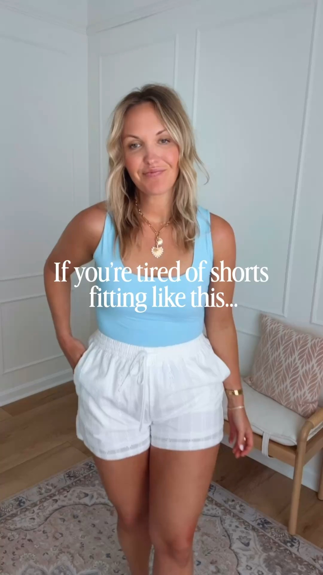 Mid-size mom approved shorts! Wearing a size large / 10 and med tops