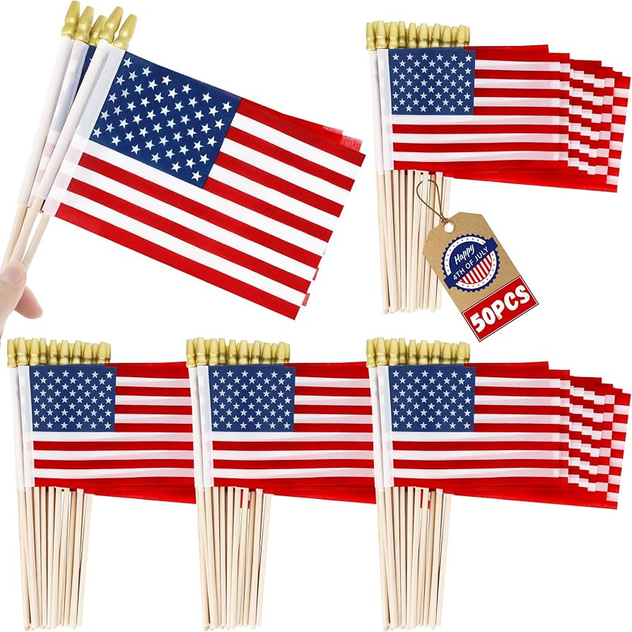 50 PCS Small American Flags on Stick, 4 x 6 Inches 4th of July Decorations, Tear Resistant Patrio... | Amazon (US)