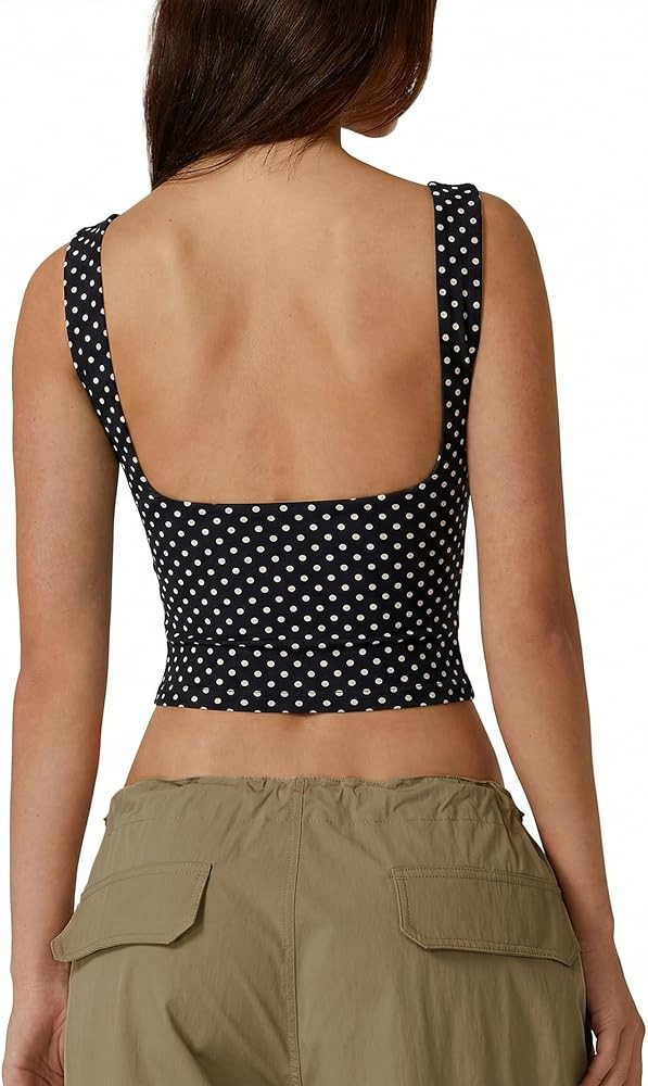 QINSEN Women's Sexy Open Back Sleeveless Crop Tank High Neck Slim Fit Cropped Tee Shirt Y2k Tops | Amazon (US)