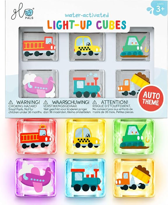Glo Pals Water-Activated Light-Up Bath Toy Cubes, Automobiles, Pack of 6 | Amazon (US)