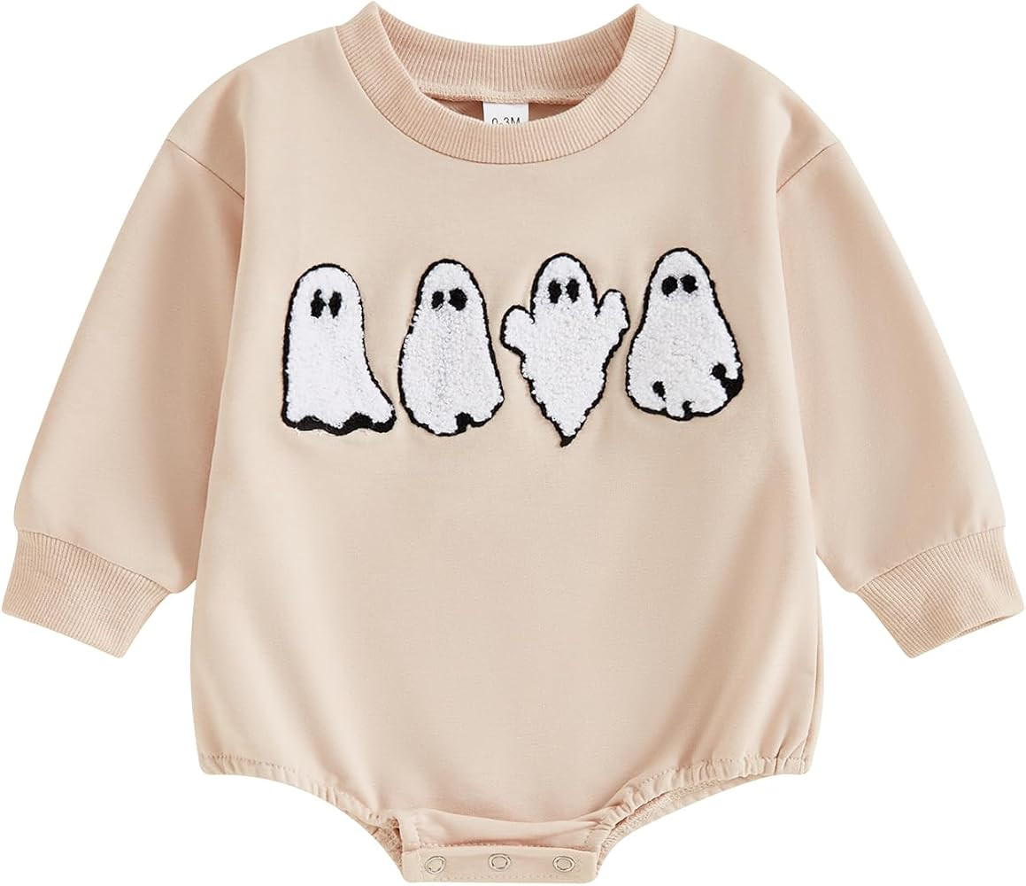 Newborn Baby Girl Boy Halloween Outfit Sweatshirts Romper Pumpkin Oversized Long Sleeve Bodysuit ... | Amazon (US)