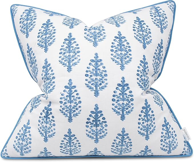 VAGMINE Block Printed Decorative Square Accent Throw Pillow Cover - Sofa, Chair, Couch, Living Ro... | Amazon (US)