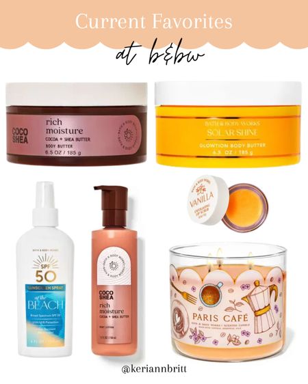 Current Favorites at Bath & Body Works

Coco Butter / body butter / coffee candle / b&bw / spf / skincare / body spray / lip care 

#LTKHome #LTKBeauty #LTKFindsUnder50
