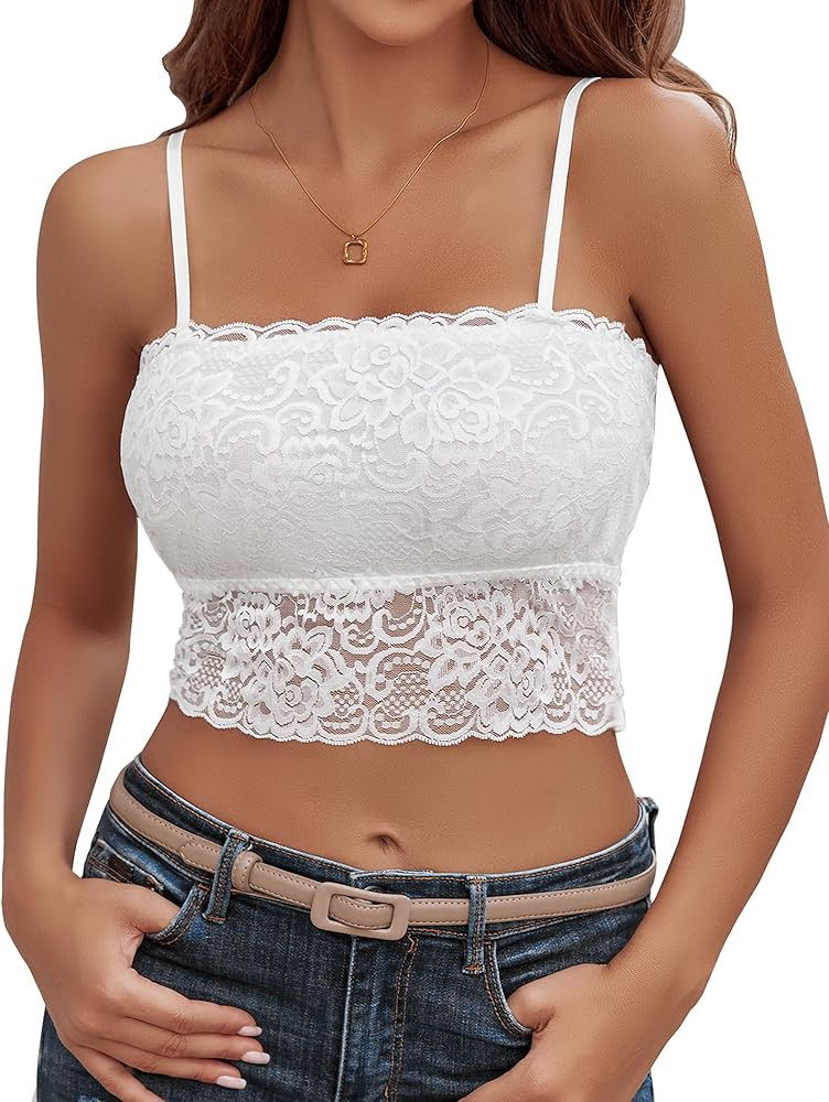 Avidlove Bralettes for Women Lace Spaghetti Strap Tank Top Tube Slim Basic Camisole | Amazon (US)