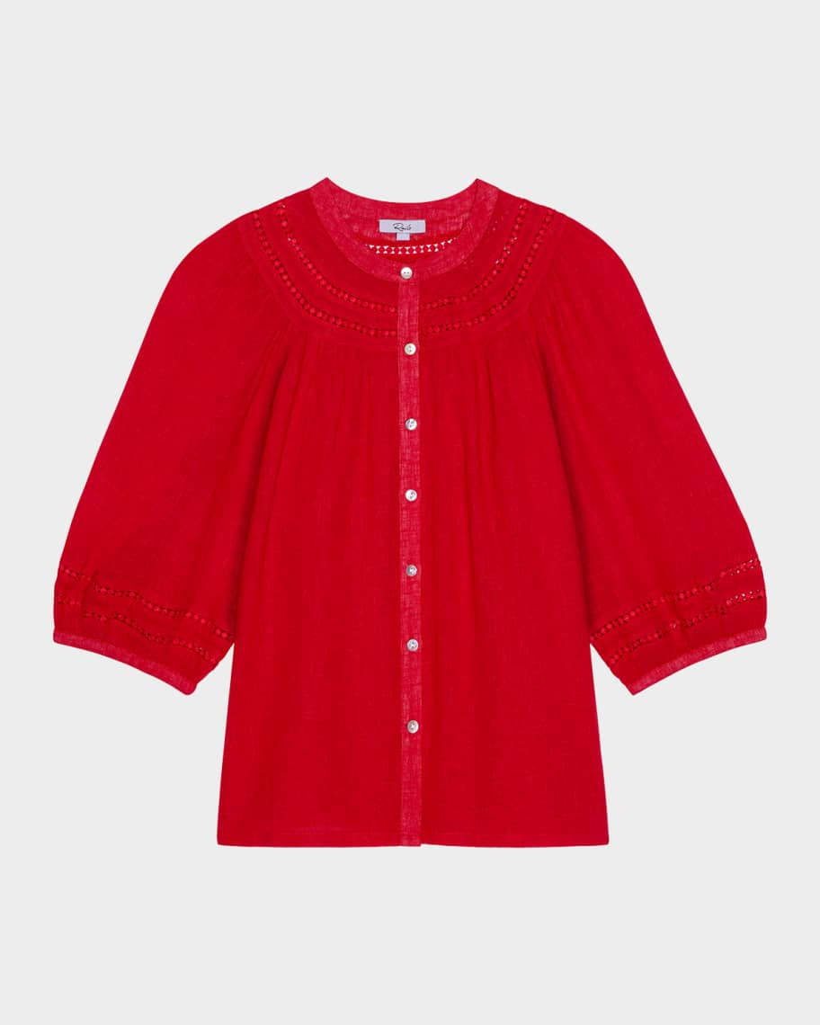 x Giadzy Theia Embroidered Linen Blouse | Neiman Marcus