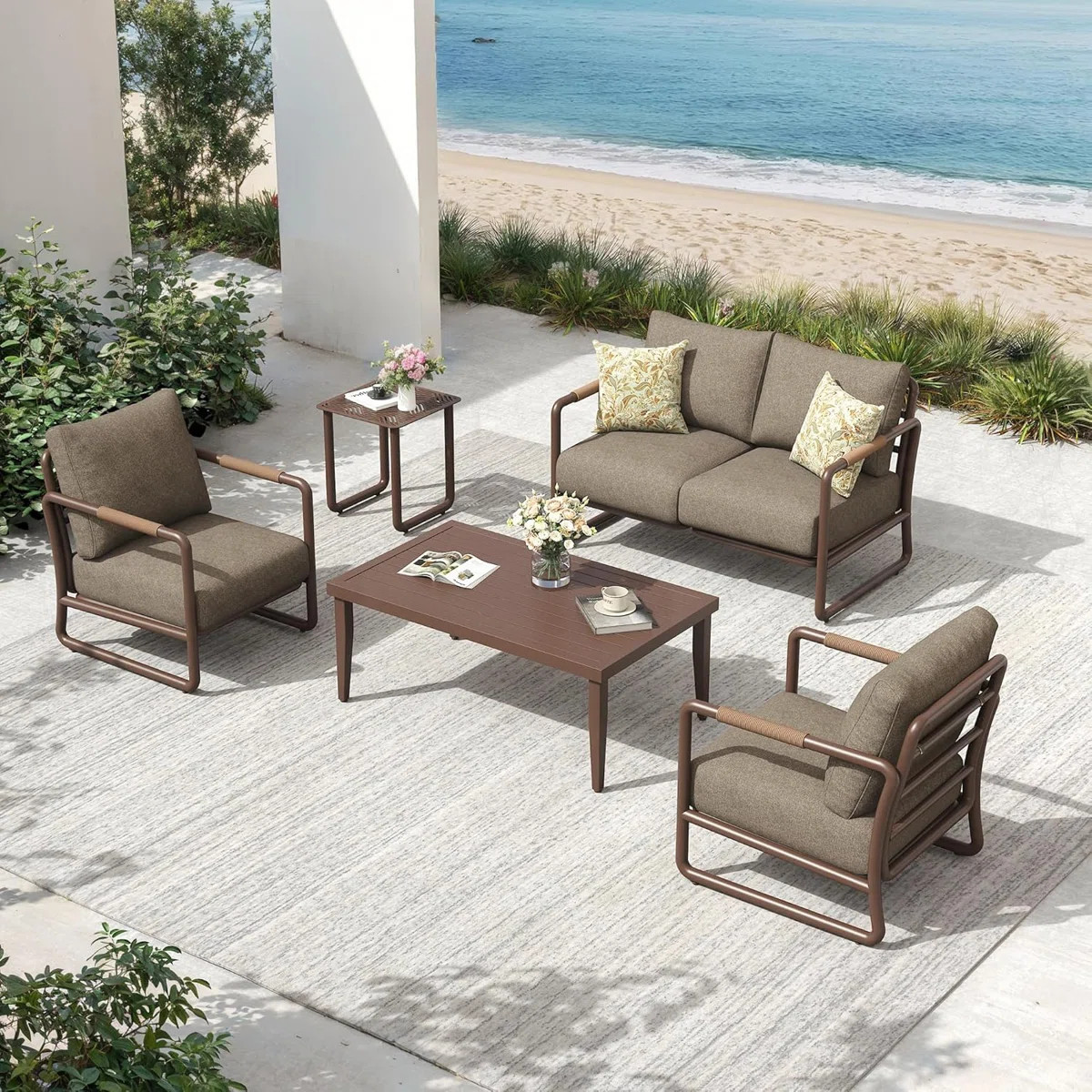 Aluminum Outdoor Patio Furniture Set, 4-Piece Conversation Sofa Set with Coffee Table | Wayfair North America