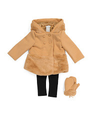 Toddler Girls 2pc Faux Fur Jacket & Leggings Set With Mittens | Marshalls