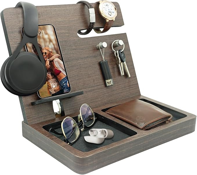 Namore | Nightstand Organizer For Men | Wood Phone Docking Station | Christmas Gifts for Men, Dad... | Amazon (US)
