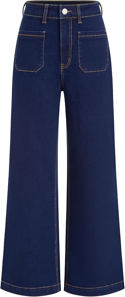 CIDER Womens Wide Leg Jeans Cropped Length High Waisted Stretchy Denim Flared Pants with Pockets | Amazon (US)