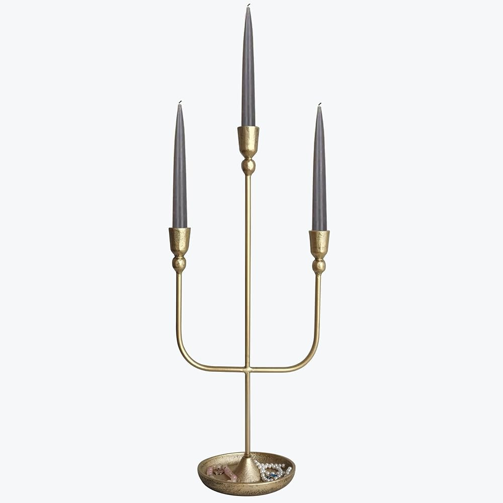 3 Candles Metal Candelabra - Brass Finish Candlestick Holders, 20.5 in Tall Iron Candle Holder fo... | Amazon (US)