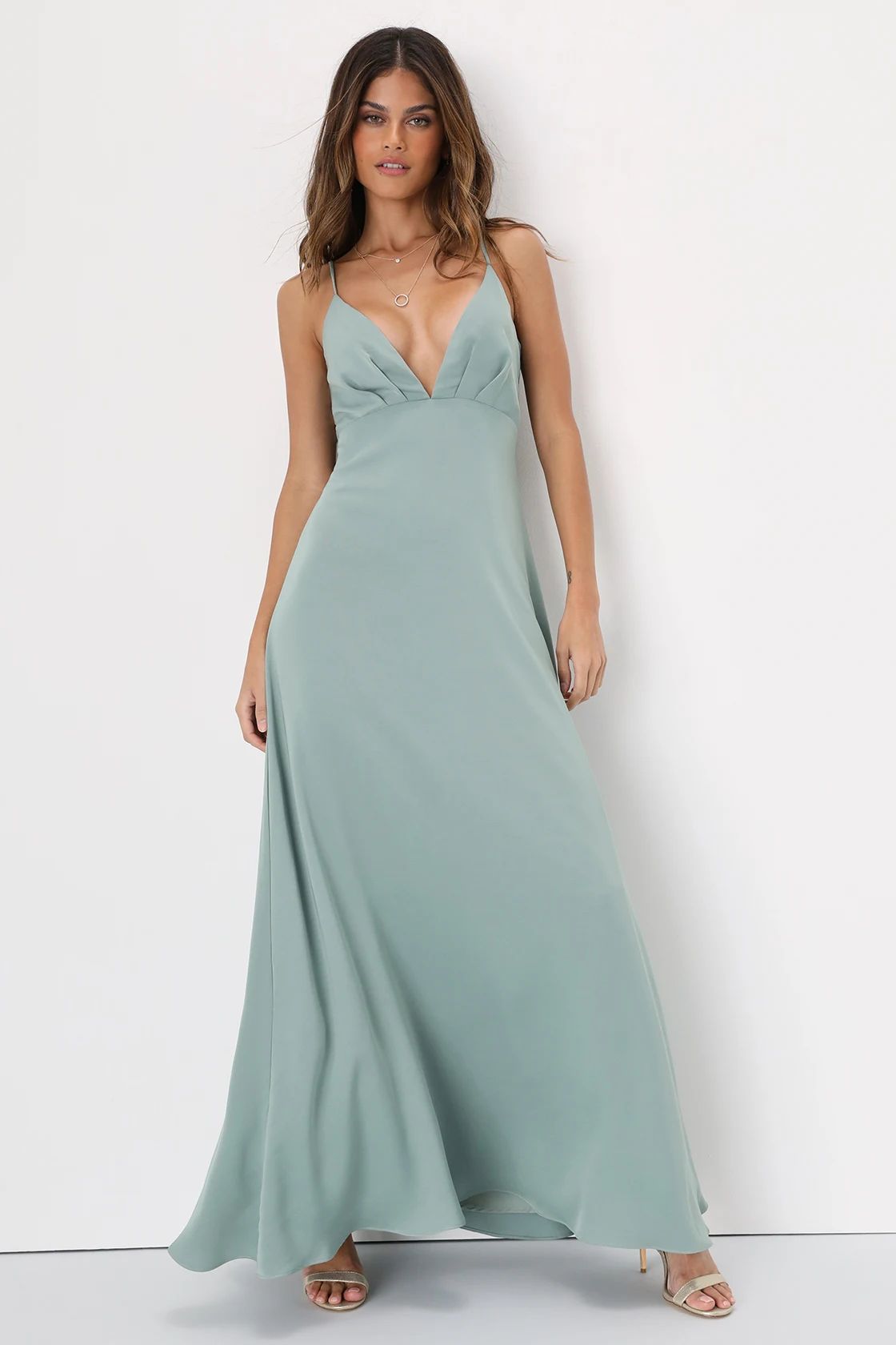 Captivating Elegance Sage Green Satin Backless Maxi Dress | Lulus