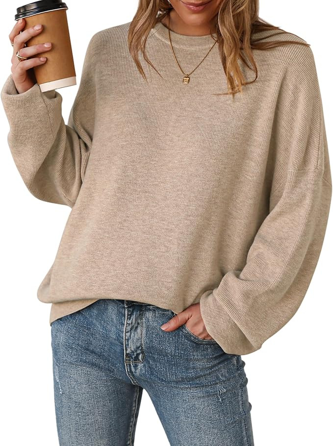 Arach&Cloz Women's Wool Blend Oversized Sweaters Crewneck Casual Fall Outfits Fashion Tops | Amazon (US)