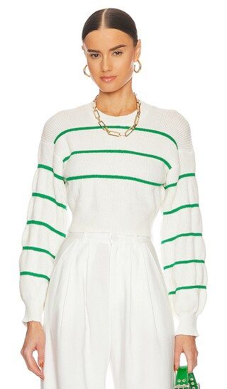 Sophia Stripe Sweater in White & Green | Revolve Clothing (Global)